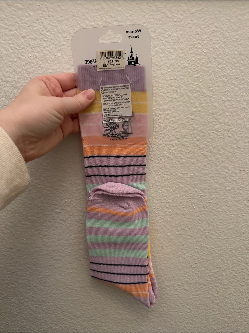 Disney Mickey & Minnie Pastel Striped Socks - Pink, Yellow, Orange
